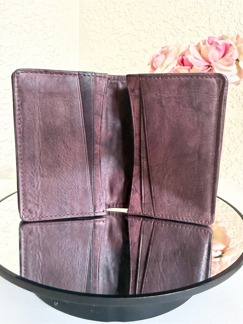 Distressed Rugged Soft Genuine Leather Bifold Compact Wallet ID Card Window - Picture 11 of 14